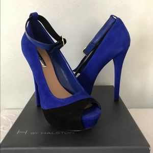 H by Halston Platform Blue & Black Suede Rare 8